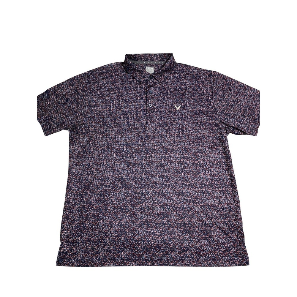 Callaway Golf Polo Shirt Men XL Blue Orange Chevron Geometric Print OptiDri